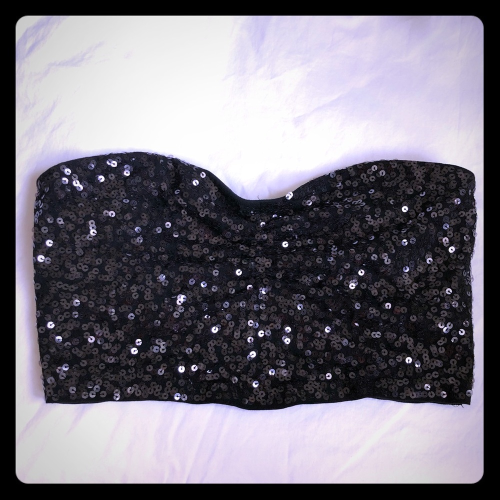 Express Black Sequins Strapless Crop Top Bralette Bandeau